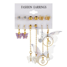 Purple Butterfly Long Drop Dangle Earrings Set  Statement Ch