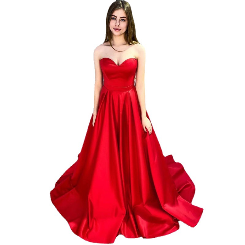 Europa y América del Comercio Exterior Amazon AliExpress deseo sexy tubo superior temperamento vestido de noche elegante simple satén vestido largo