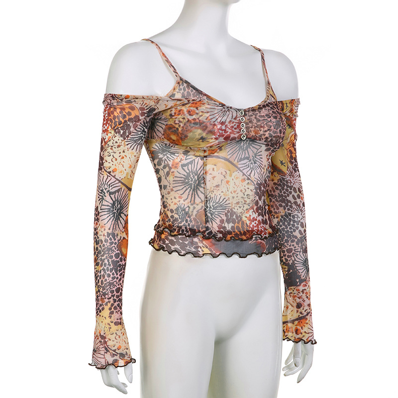 Title 7, Womens Trendy Fake Two Pieces Vintage Mesh Wav...