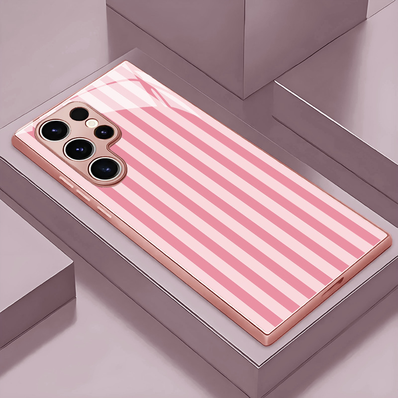 Pink and White Vertical Stripes Are Suitable for Samsung S25 Mobile Phone Case for Women, S26Ultra Cartoon S23Plus Full Cover S20Fe