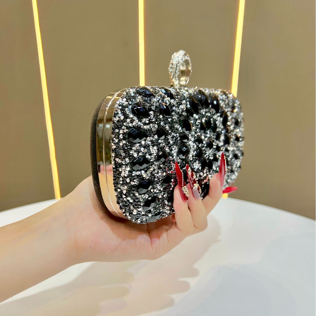 New Diamond-Encrusted Evening Bag Fashion Banquet Women's Wallet Clutch Party Small Bag Full Diamond Shoulder Crossbody Bag - Thumbnail 2