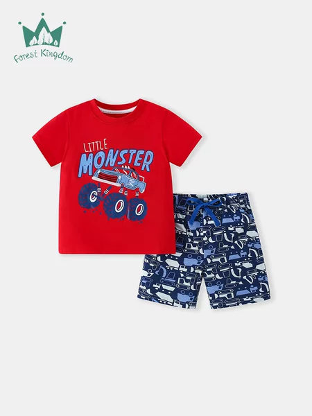 2025 New Boys' Short-sleeved Shorts suit Children's European and American Fashion Two-piece Clothing for Children