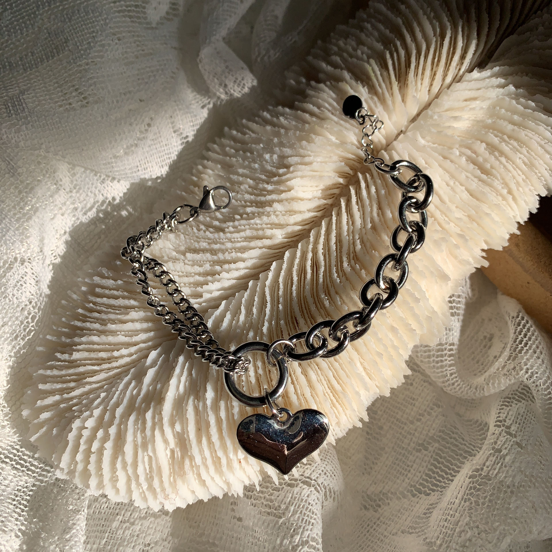 Simple Style Heart Shape Titanium Steel Plating Bracelets Necklace 1 Piece