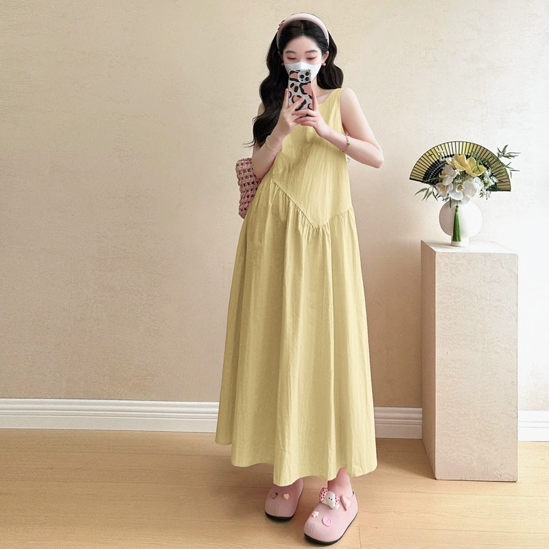 2025 летний сплошной цвет простой юбки без рукавов