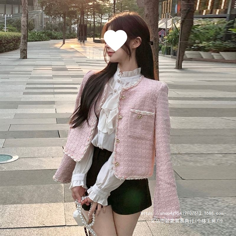 洋气小香风外套女加厚春季百搭复古高级感名媛气质粗花呢上衣女