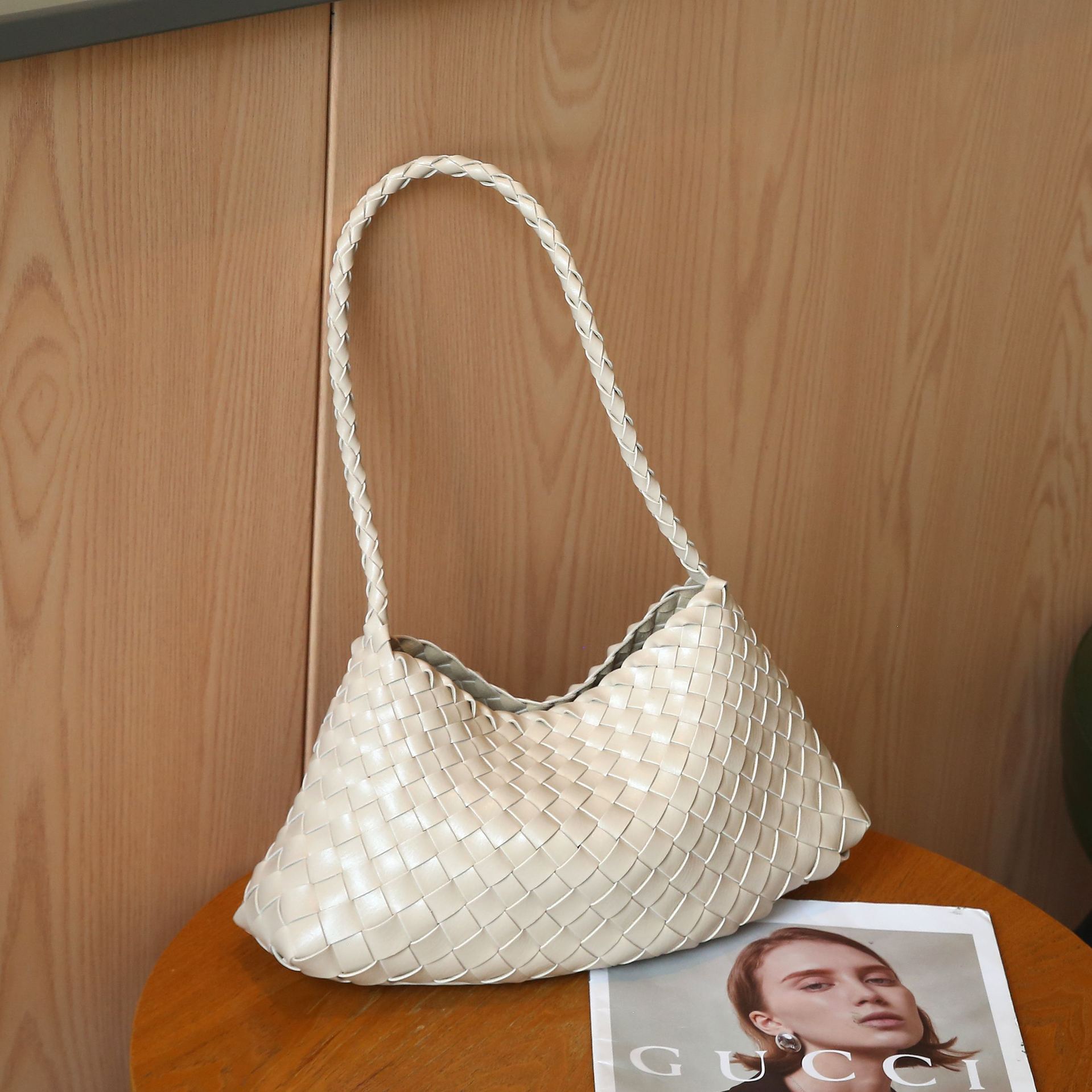Trending Women's Designer Mini Bag - Genuine Leather Hand-Woven French Style Shoulder Underarm Bag - Thumbnail 8