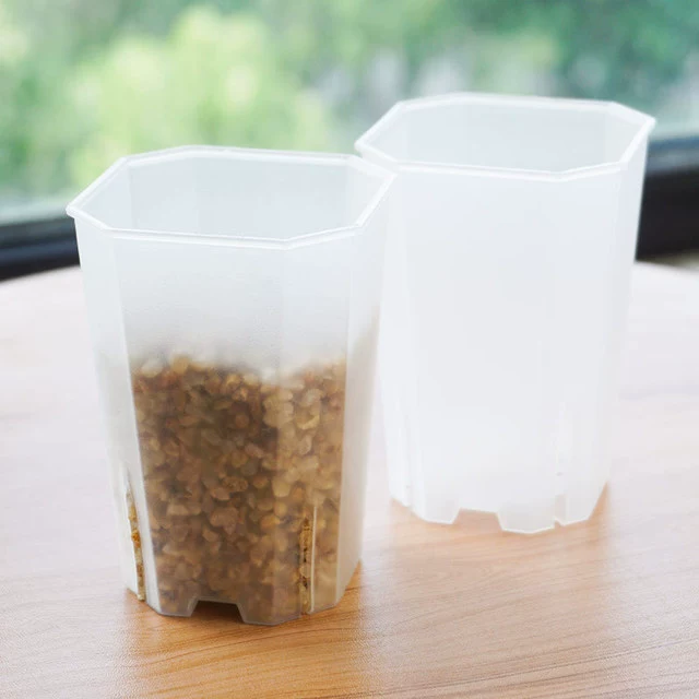 Diamond octagonal square pot transparent black and white flower pot to observe plant growth new material succulent jade dew twelve rolls flower pot