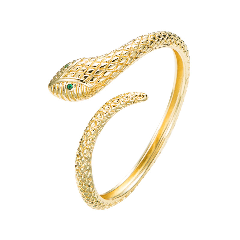 Fashion Snake-shaped Golden Scales Micro-inlaid Zircon Copper Bracelet display picture 6