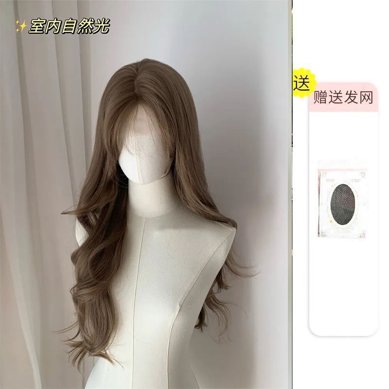 许昌元泱韩剧女主前额蕾丝亚麻灰棕长卷发中分大波浪假发女全头套|undefined