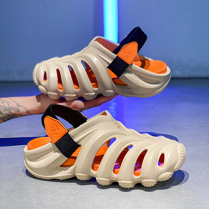 Sandalias para hombres de verano al aire libre zapatillas de cabeza de bolsillo para hombres dos usos zapatos de agujero de pesca de playa zapatillas frías