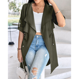 Aliexpress New Pure Color Loose Pure Color Waist and Sleeves Mid-Length Windbreaker Jacket