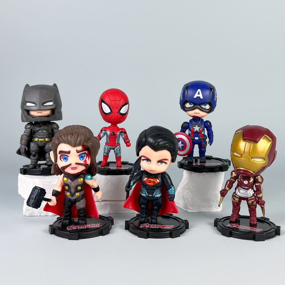 Q Version Avengers Figures Anime Superhero Iron Spider Figurine Captain America Doll Model Capsule Toy