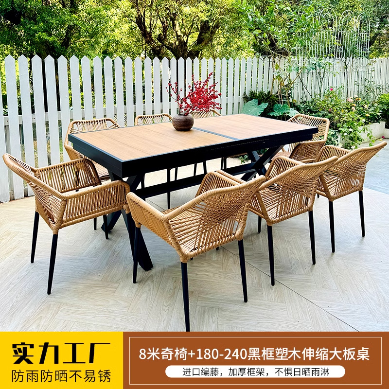 Mesa y silla al aire libre silla de patio silla de caña silla de ocio al aire libre villa jardín tela de caña combinación de mesa y silla de madera a prueba de agua y protección solar