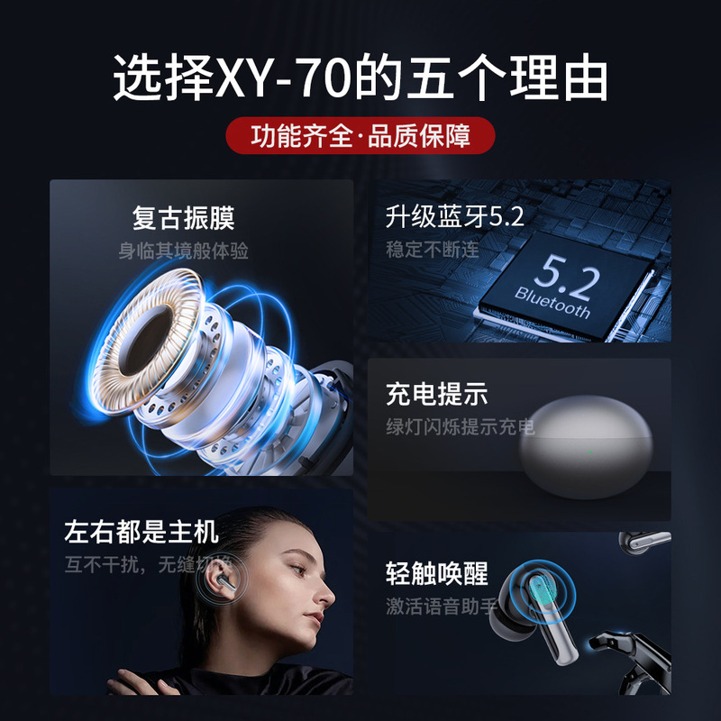 Xy-70プライベートモード入耳式twsタッチ運動防水ancノイズキャンセルヘッドホンアマゾン新製品bluetoothイヤホン|undefined
