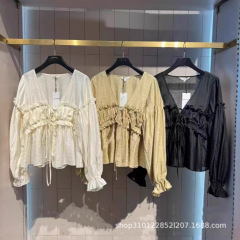 2025 Xia Xin M's フレンチエレガントな耳レース V ネック微透け長袖シャツ女性用 028ISA30-3491