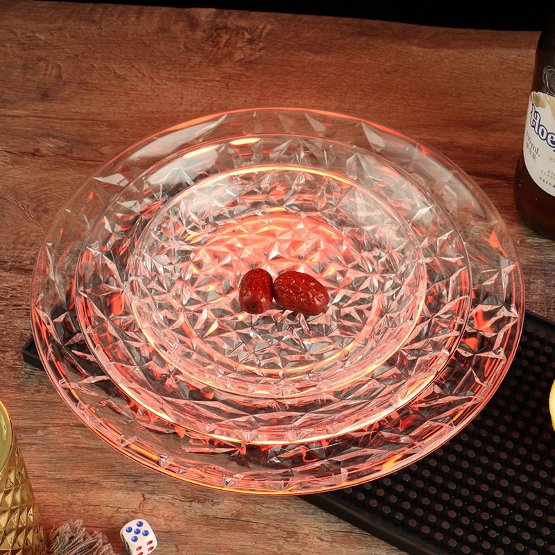 Acrílico plato de fruta bar KTV plato de fruta grande redondo transparente merienda melón semillas plato creativo patrón de plástico plato de fruta