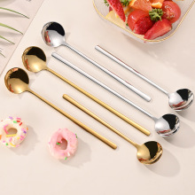 304不锈钢小圆勺 咖啡勺高颜值金色甜品水果勺 调羹奶油搅拌勺子