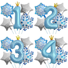 亚马逊 40寸数字雪花气球冰雪造型雪花铝膜套装蓝色生日派对装饰