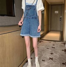 ins新款复古小个子卷边牛仔背带短裤女减龄夏季搭显瘦学生连体裤