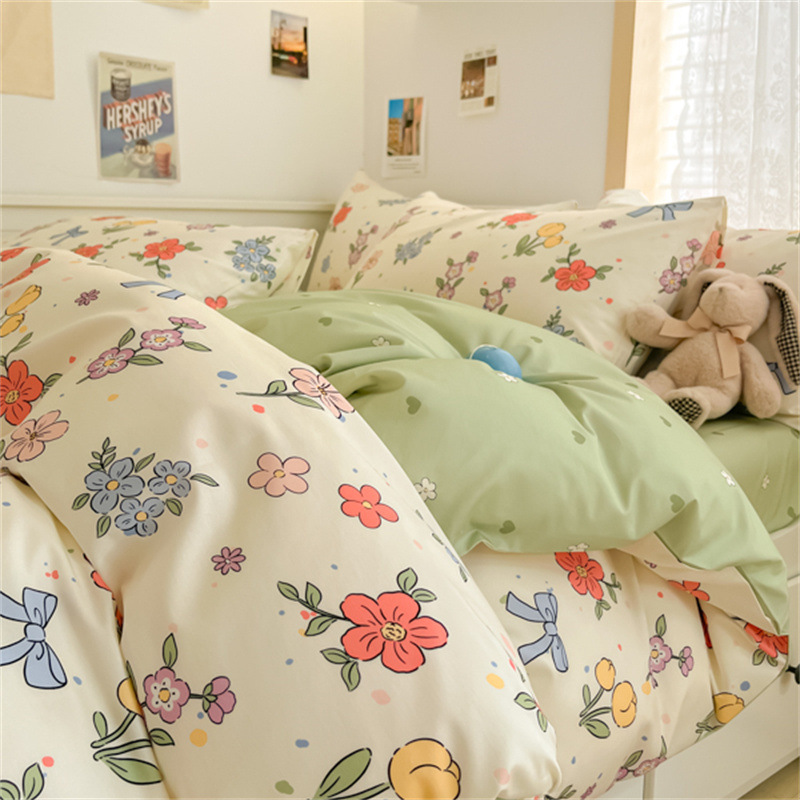Algodón de cuatro piezas conjunto de algodón 2025 nueva ropa de cama fresca colcha de flores sábanas de dormitorio tres piezas conjunto de cama