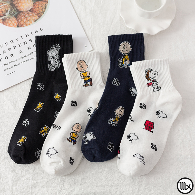 Spring and Summer New Snoopy Socks Women's Mid-length Socks ins Japanese Style Cute Cartoon Cotton Socks Casual Men's Thin Stockings