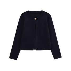 外贸批发2025新款欧美女装时尚百搭金色排扣饰针织外套 6427013