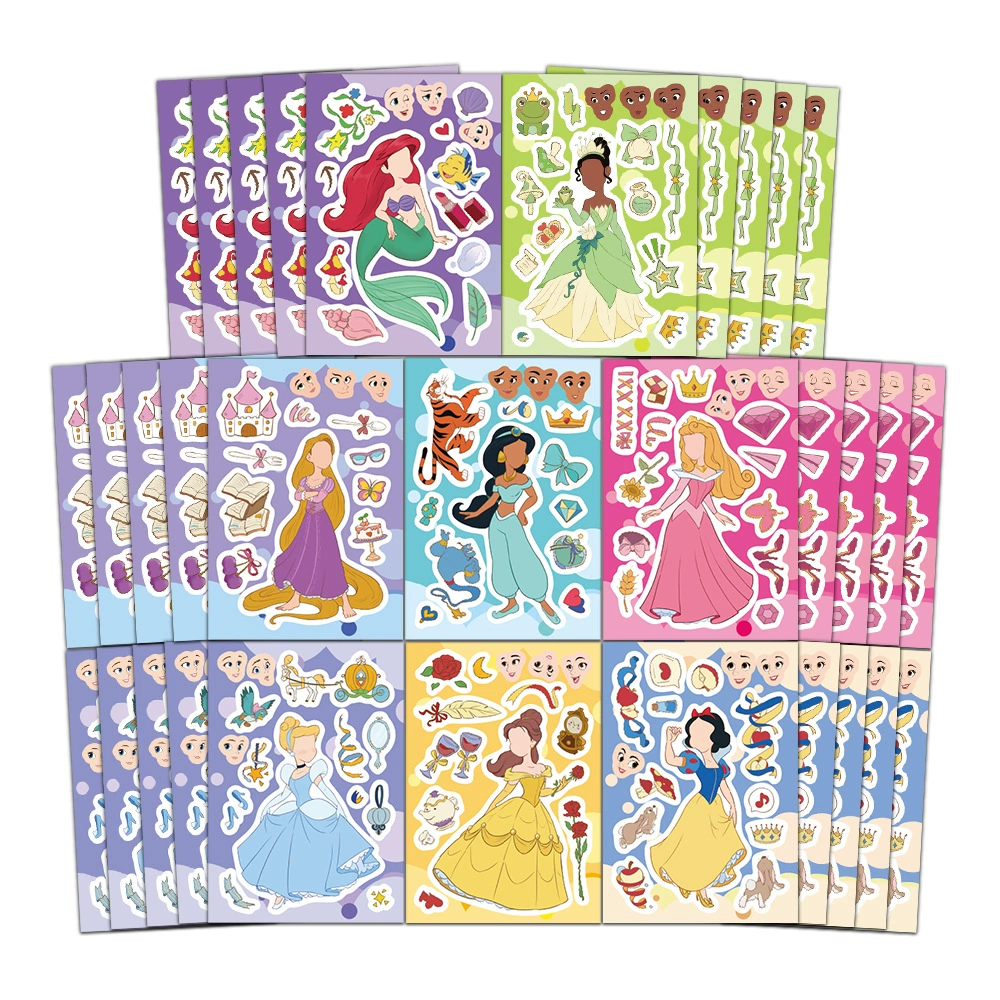 8 шт/пакет Make a face принцесса лицо наклейки трансграничный мультфильм развивающая игрушка детская головоломка наклейка водонепроницаемый