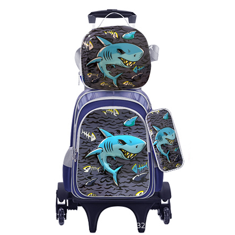Suministro directo de fábrica, mochila escolar con barra de ruedas para niños, juego de tres piezas, protección de la columna para estudiantes de primaria, reducción de carga, mochila universal de dos ruedas y seis ruedas