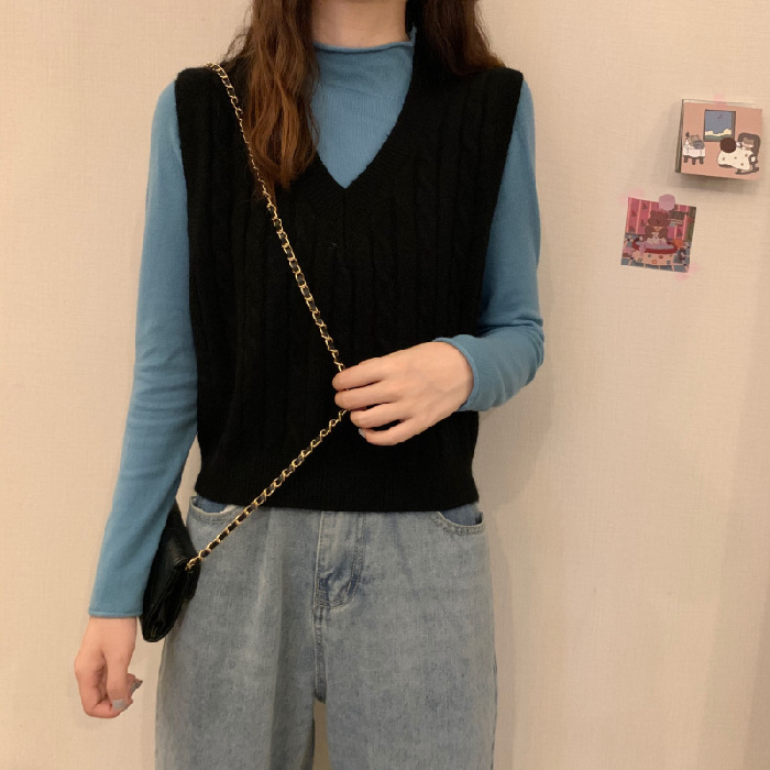 Retro estilo de Hong Kong V-cuello torcedura de punto Chaleco de las mujeres ropa de Otoño 2023 Nueva ropa exterior suelta suéter Delgado abrigo image 9