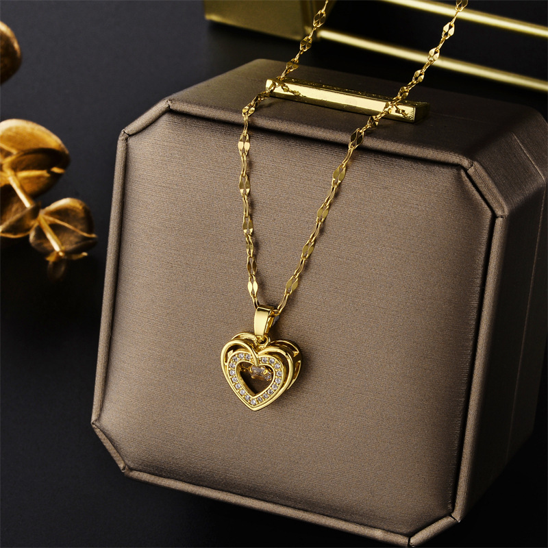 6g Weight 0.03µm-0.05µm Gold Plating Thickness PVD Coated Gold Plating Process Real Gold Plated Plating Material PVD Coated Real Gold Plated Heart Shape Stainless Steel Lady Waterproof Non Tarnish Titanium Steel Pendant Necklace