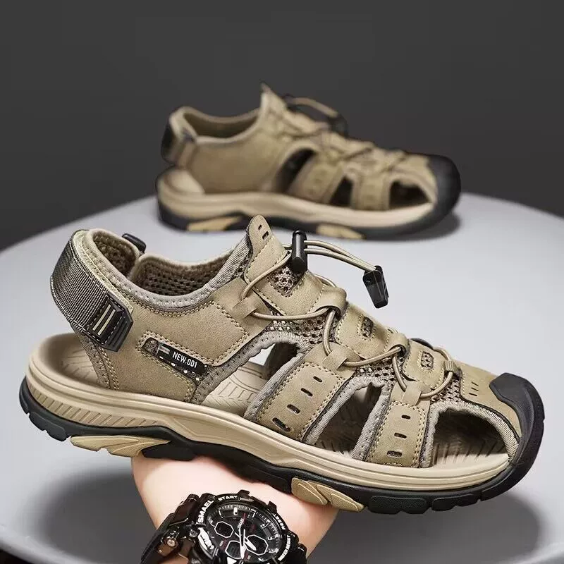 Трансграничные большие размеры летние сандалии мужские кожаные булочки дышащая пляжная обувь спортивная обувь повседневная обувь на открытом воздухе альпинизм сандалии