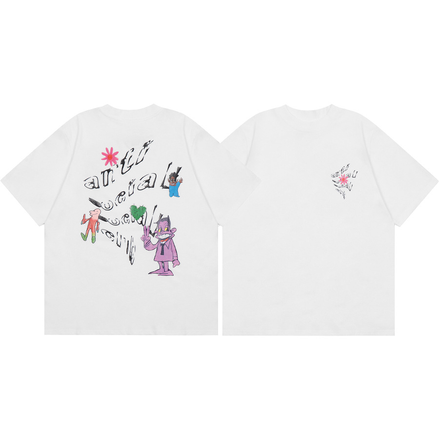 Versión correcta ASSC Club de dibujos animados relámpago impresión conjunta cuello redondo de los hombres Jersey pareja manga corta Camiseta moda