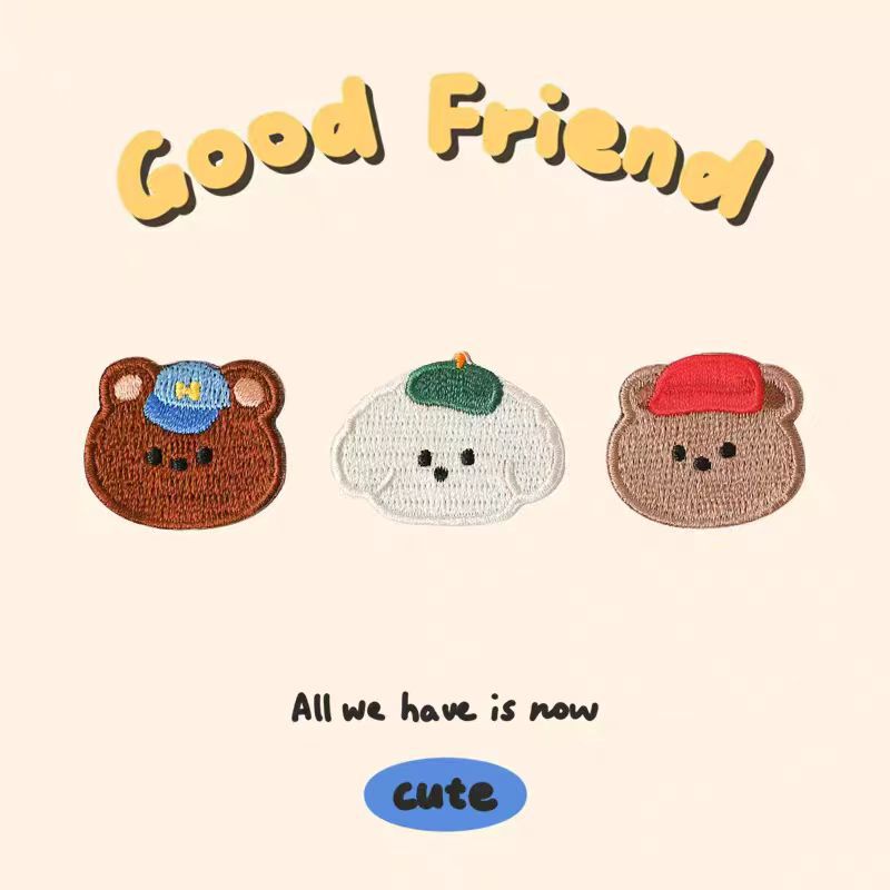 Cartoon Bear Embroider Stickers Mobile Phone Decorative Cloth Stickers School Bag Socks Self-Adhesive Stickers Small Clothing Patch Stickers