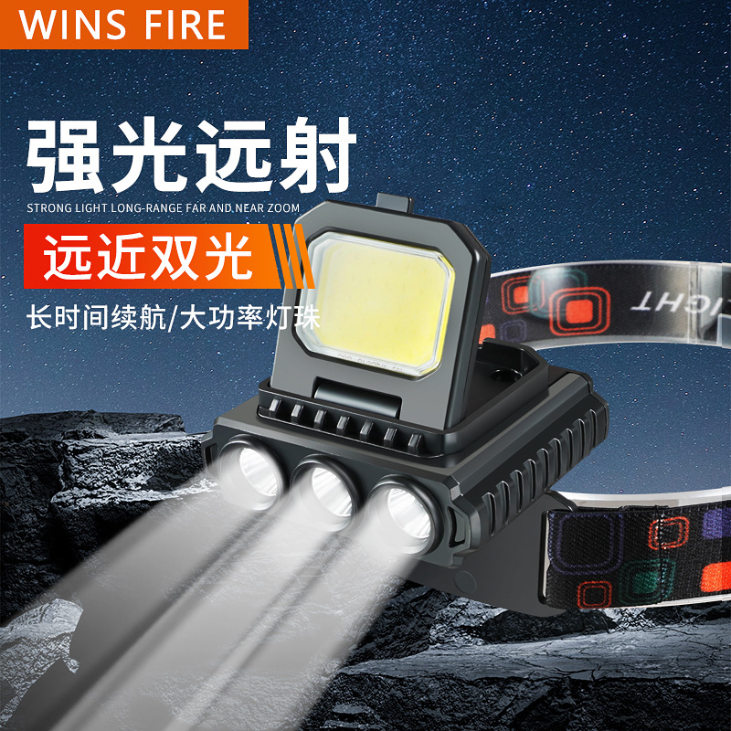 Transfronterizos multifuncional fuerte cabeza calva al aire libre mini led + cob hogar portátil recargable antorcha auricular al por mayor