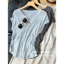 超薄！瘦腰裸感T~真丝莱赛尔抽褶收腰显瘦短款T恤圆领短袖女夏新