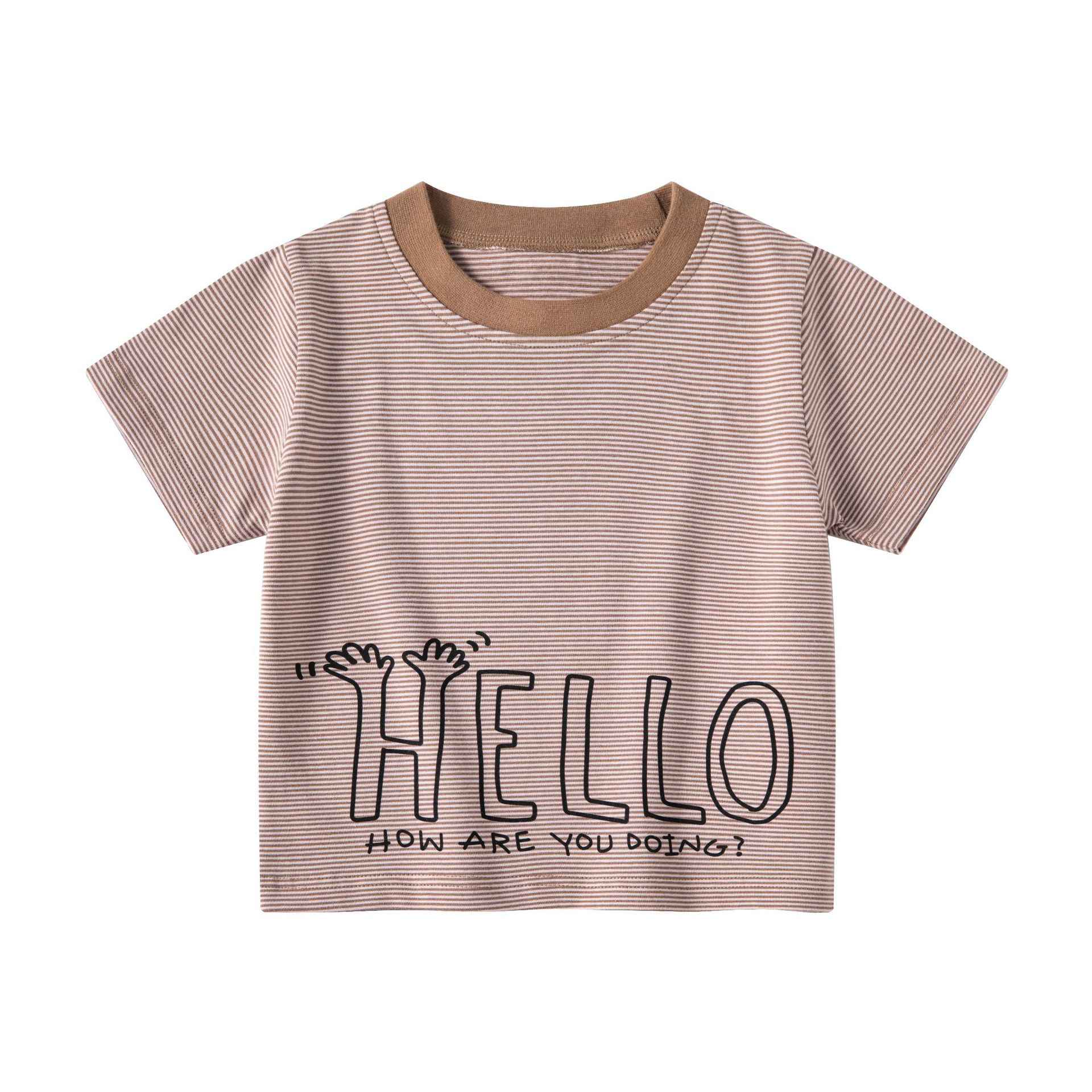 Be top ropa para niños coreanos letras rayas niños camiseta de manga corta marco de tracción estilo suelto verano bebé cuello redondo media manga