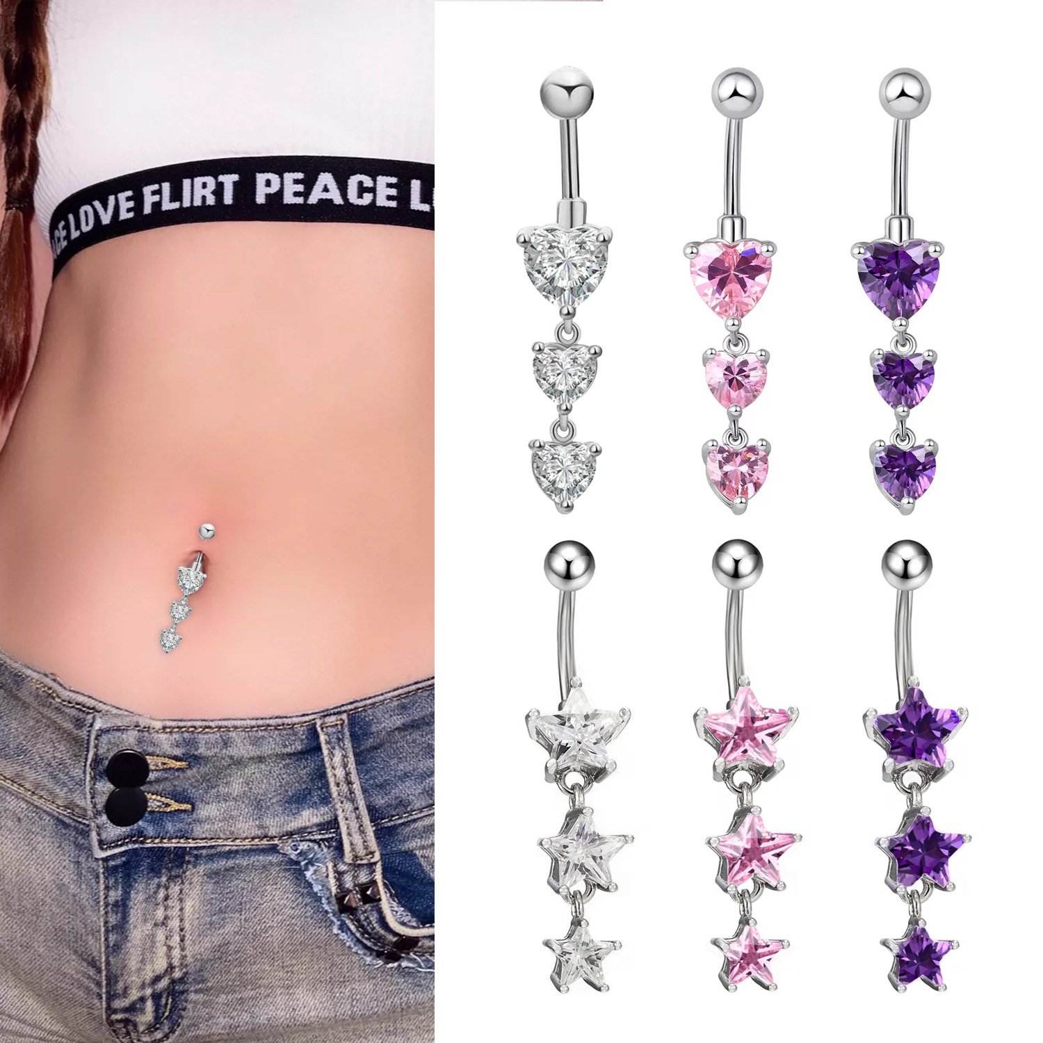 Heart-shaped Zirconia Belly Button Ring In Copper Piercing Jewellery_voghion.com