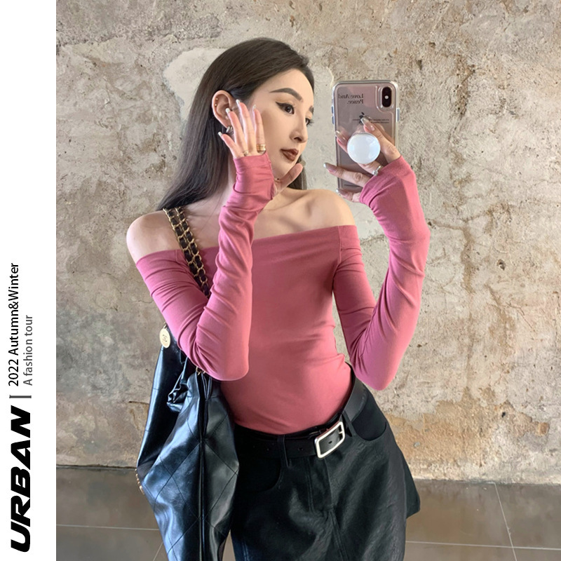 Qicheng One-Line Collar Backless Long-Sleeved T-Shirt for Women 2025 Autum Women's Long-Sleeved Slim Slimming Look Bottoming Shirt Sexy Qicheng One-Line Collar Backless Long-Sleeved T-Shirt for Women 2025 Autum Women's Long-Sleeved Slim Slimming Look Bottoming Shirt Sexy