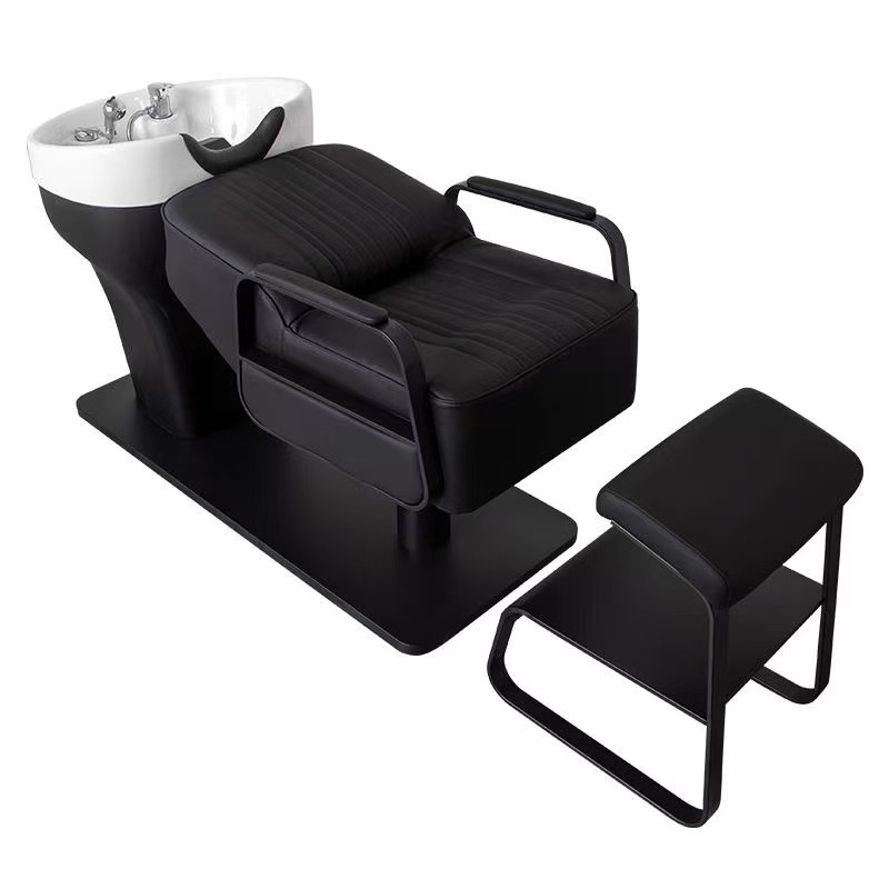 Barbería cama de lavado de cabello especial salón de peluquería semi-reclinado cuenca de cerámica una sola cama reclinada calentador de agua temperatura constante cama de tratamiento de cabeza