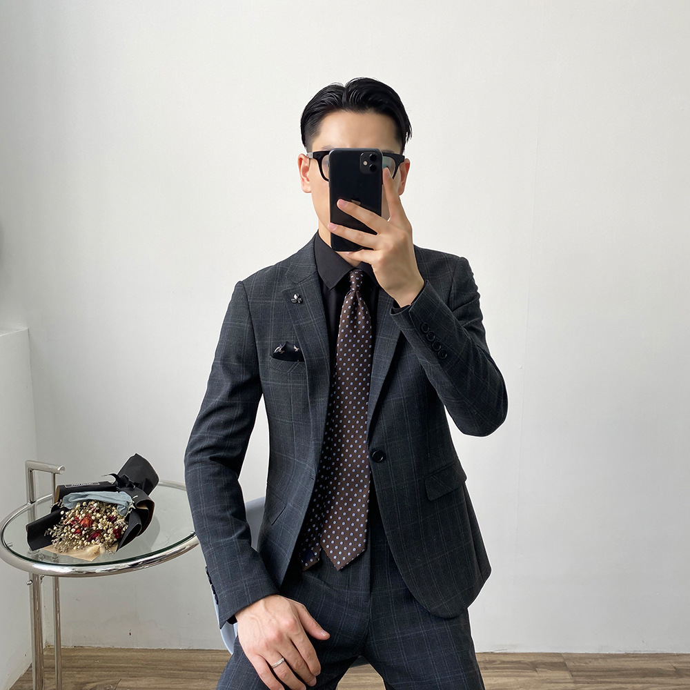 休闲西服套装男士二件套韩版修身正装新郎结婚礼服英伦职业小西装