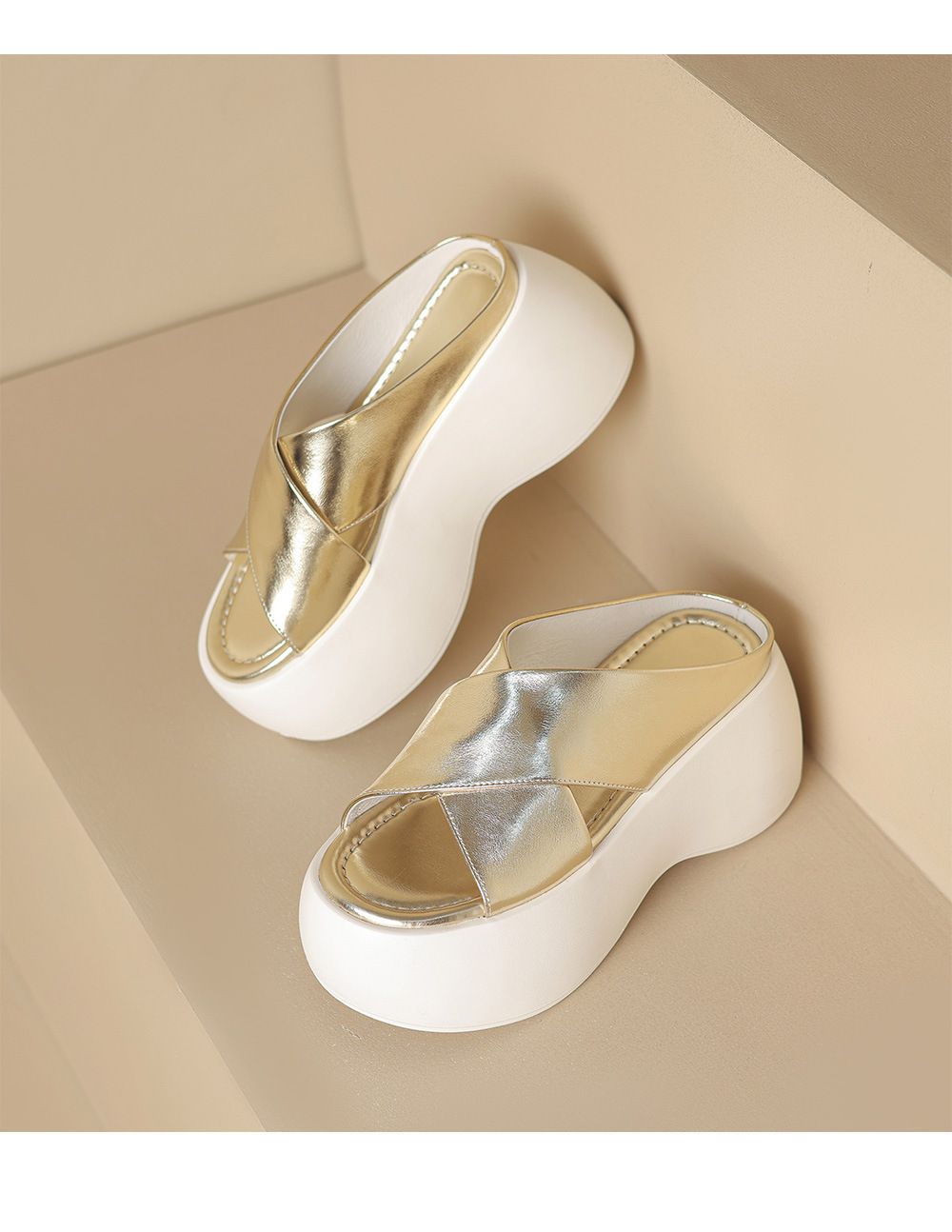 Dép sandal nữ quai chéo đế xuồng cao cấp, dây chéo mảnh, đế dày tăng chiều cao, thoải mái đi hè — Màu đen, Màu vàng, Màu bạc chi tiết 17