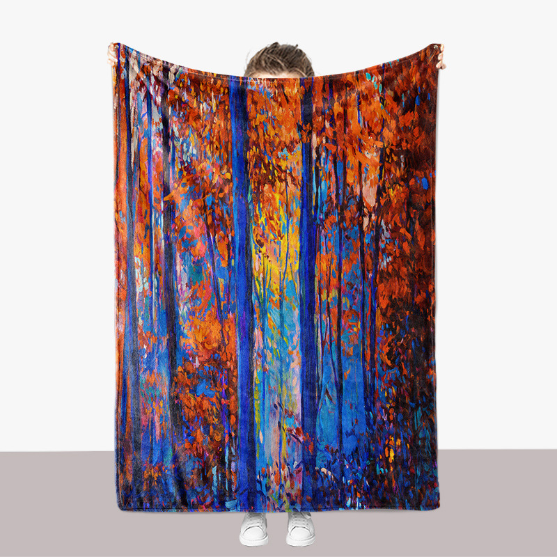 Abstrakte Ölgemälde-Landschaftsserie, Flanell, 3D-gedruckt, verdickte Sofadecke_voghion.com