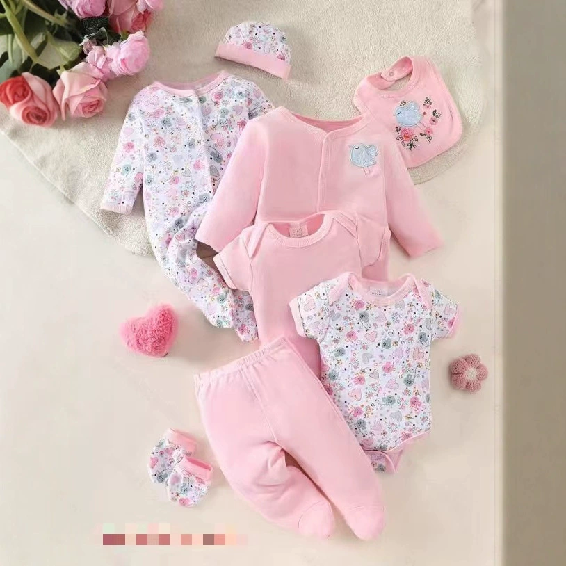 Детская одежда с короткими и длинными рукавами, комплект пижамы из восьми предметов, комбинезон, весенне-летние пижамы для новорожденных