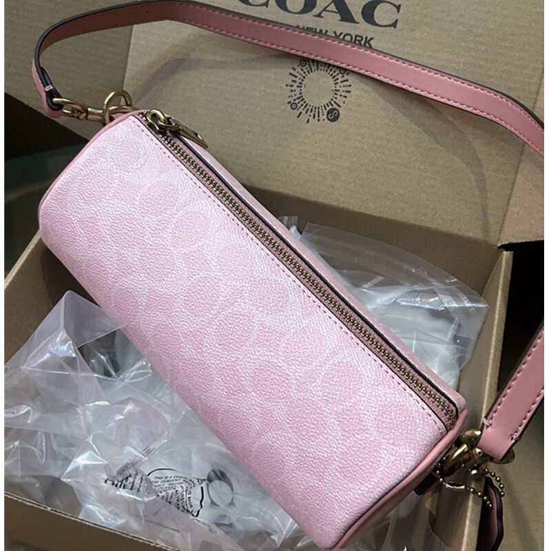 High-End Version of Coach's New Women's Barrel-Shaped Handbag, Pen Holder Baguette Underarm Bag, Fashionable Shoulder Crossbody Cylindrical Bag