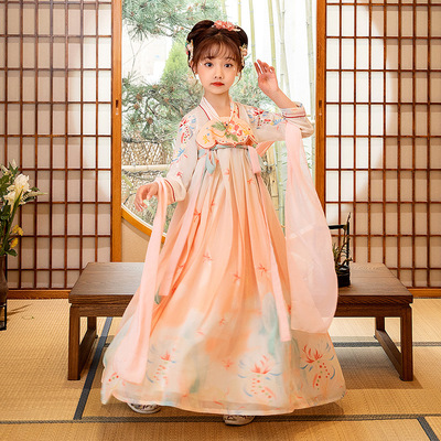 Girls kids pink Fairy Dresses Chinese Hanfu costume improved costumes embroidered ancient folk dance dress super fairy of the girls