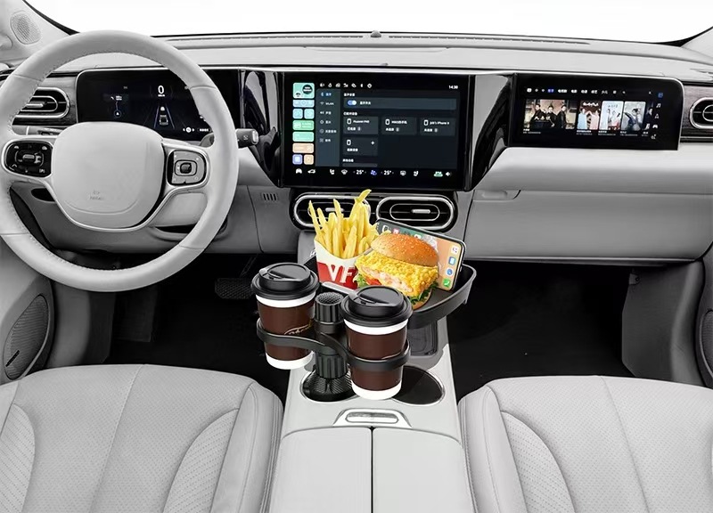 New Car-Mounted 360-Degree Rotating Tray for Drinks, Coffee, Burgers, Water Cups, Small Dining Table Cup Holder