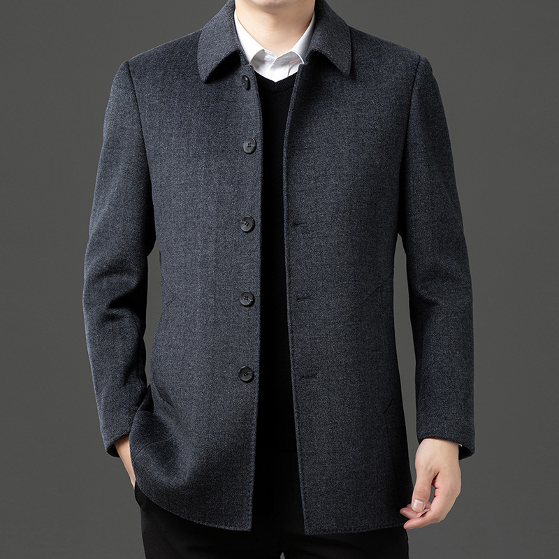 Famous Brand Double-sided Tweed Plaid Coat Men's Winter Clothing High-end Sense Middle-aged Dad Down Liner Wool Coat