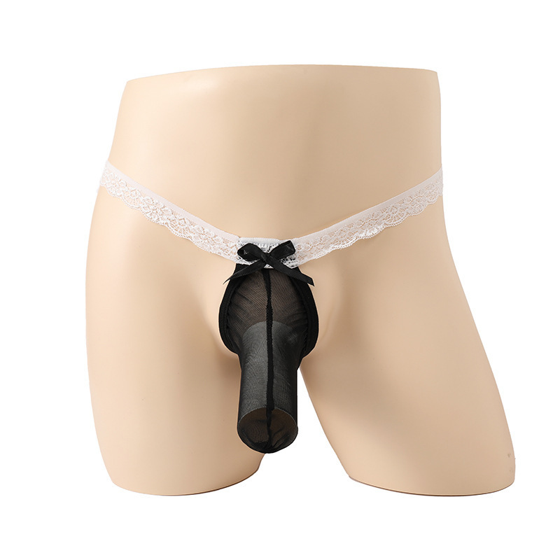 Men's Stretch Underwear Lace Full Coverage Leakage pp T-shaped Four Corner Sex Underwear European and American Cross-border Men's Sex Underwear