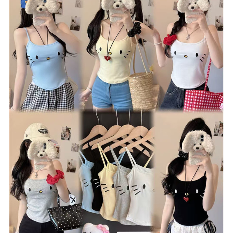 Hot Girl's Cute Printed Camisole with Summer 2025 New Style Girls' Outer Wear Bottoming Top with Breast Pads