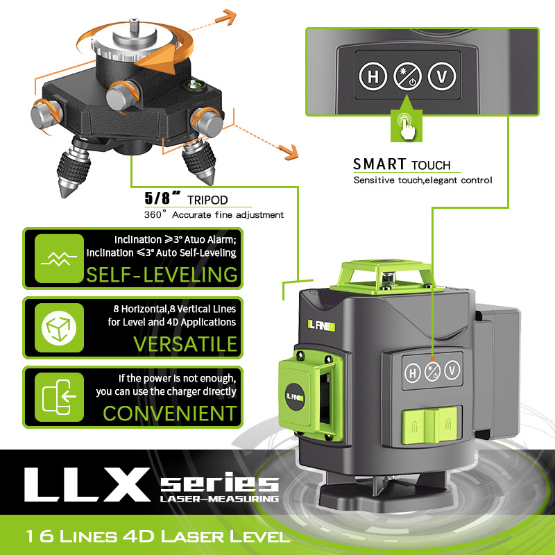 Medidor de Nivel Láser LFINE4D16 Línea 3D12, Proyector de Línea de Luz Verde, Nivel Láser, Venta al por Mayor